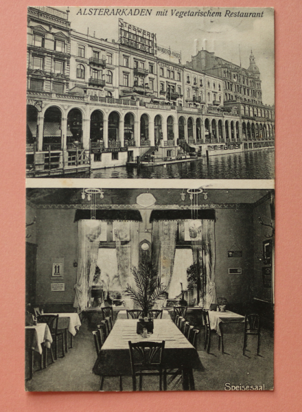 Postcard PC Hamburg 1910 Vegetarian Restaurant Dining room Town